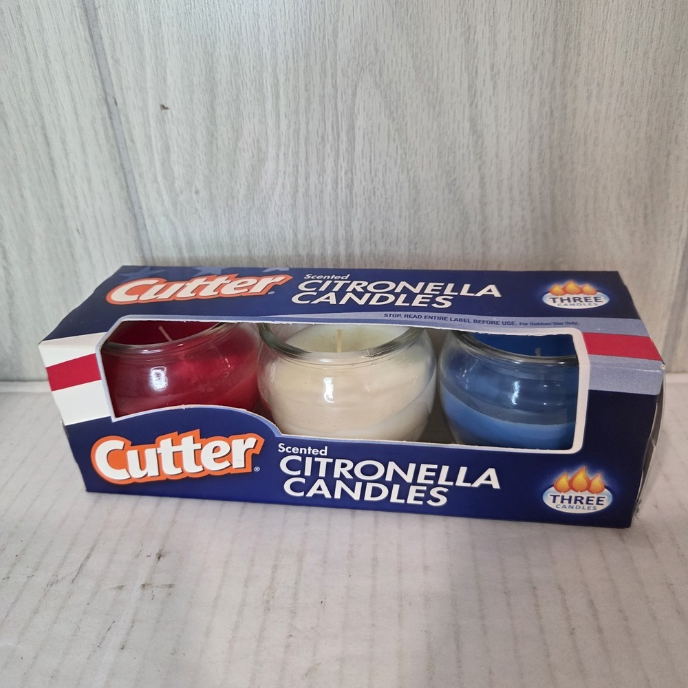 3 Pack Cutter Scented Citronella Candles 2 Oz Each Red White Blue